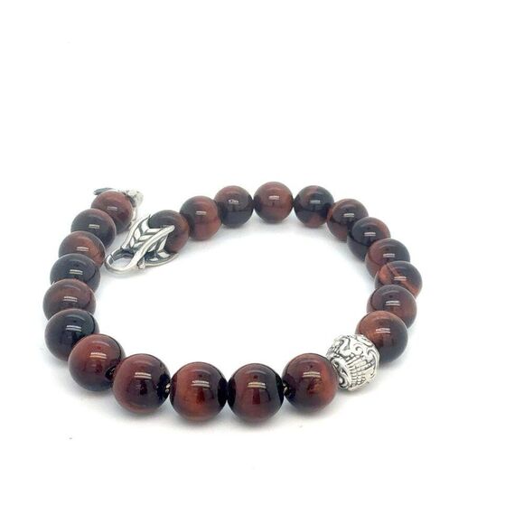 David Yurman Tiger Eye Carved Ball Bracelet 8" 8 mm Sterling Silver Estate DY566 - Picture 3 of 7
